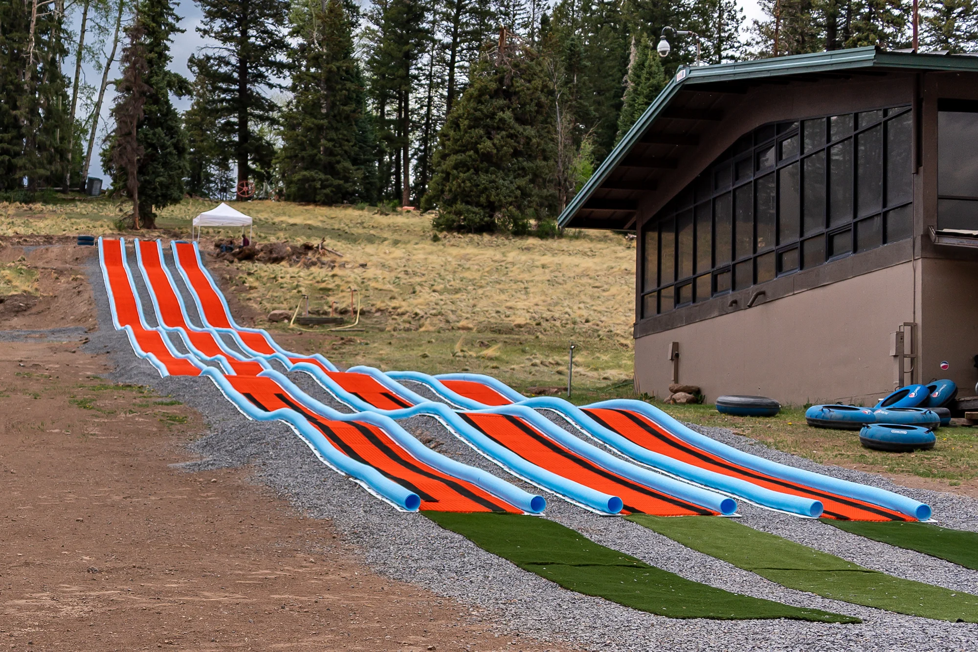 Three lanes of the summer tubing hill